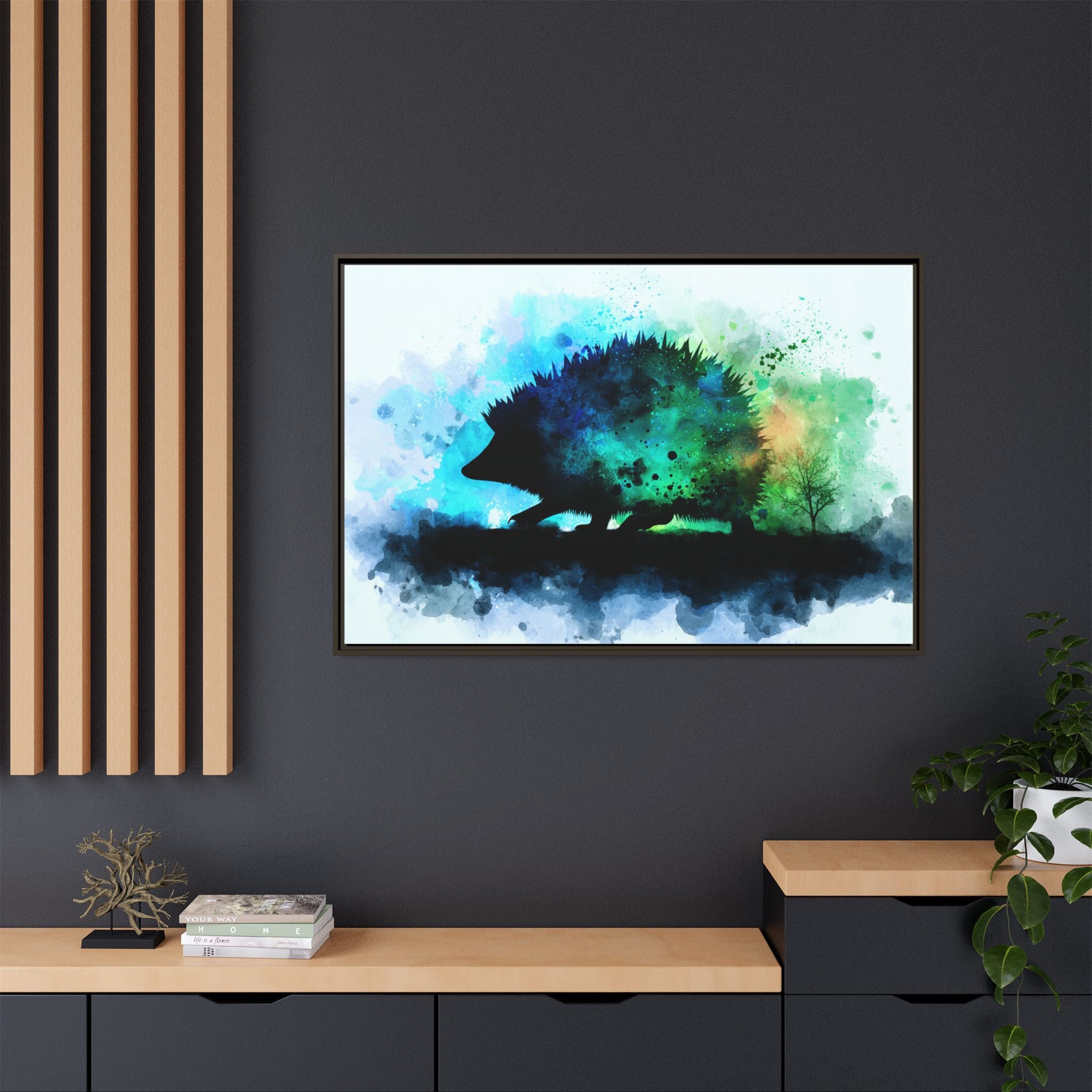Hedgehog Silhouette Watercolor Art | Nature-Inspired Home Decor