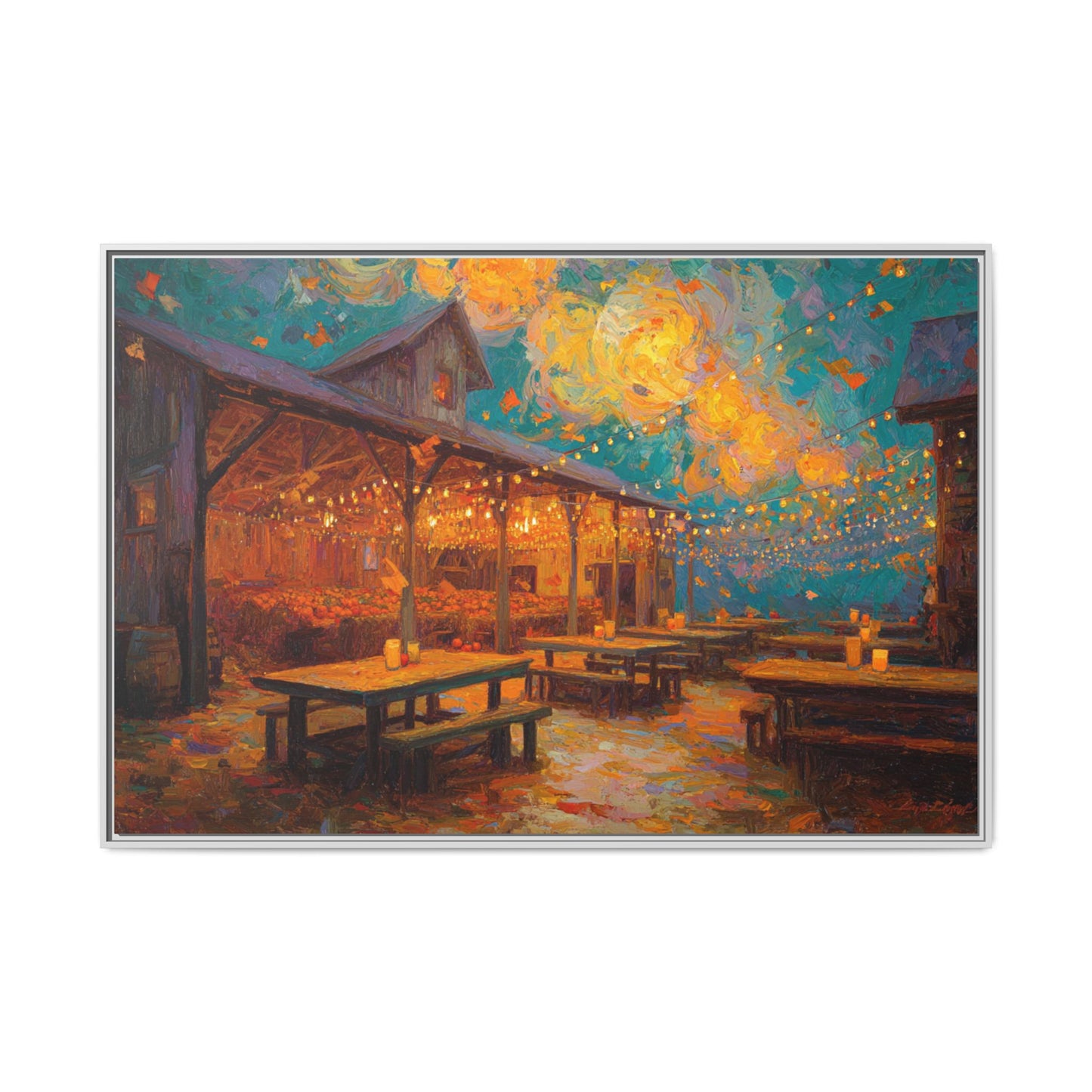 Autumn Festival Night Scene - Colorful Impressionist Art