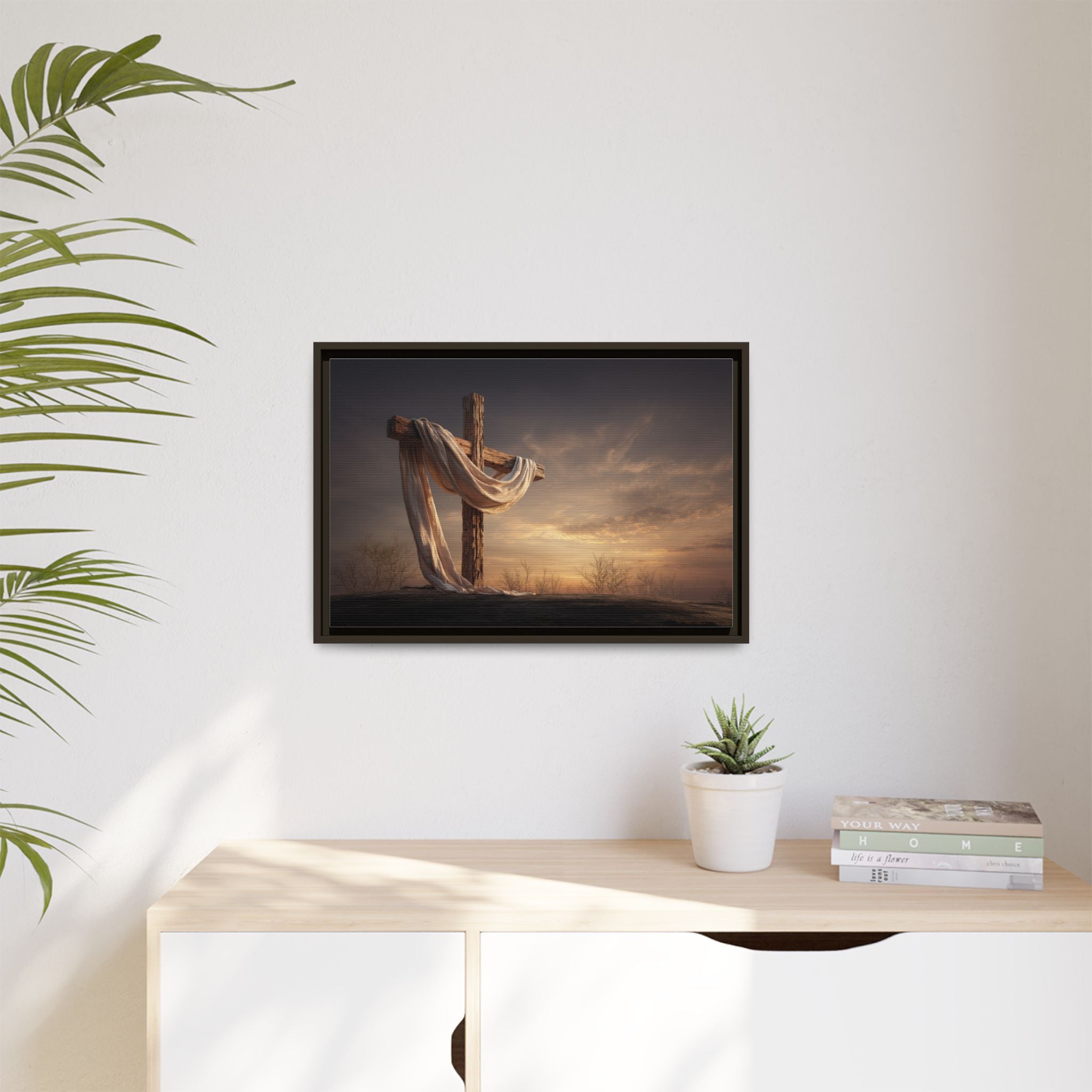 Rustic Cross Wall Art with Draped Fabric | Inspirational Decor
