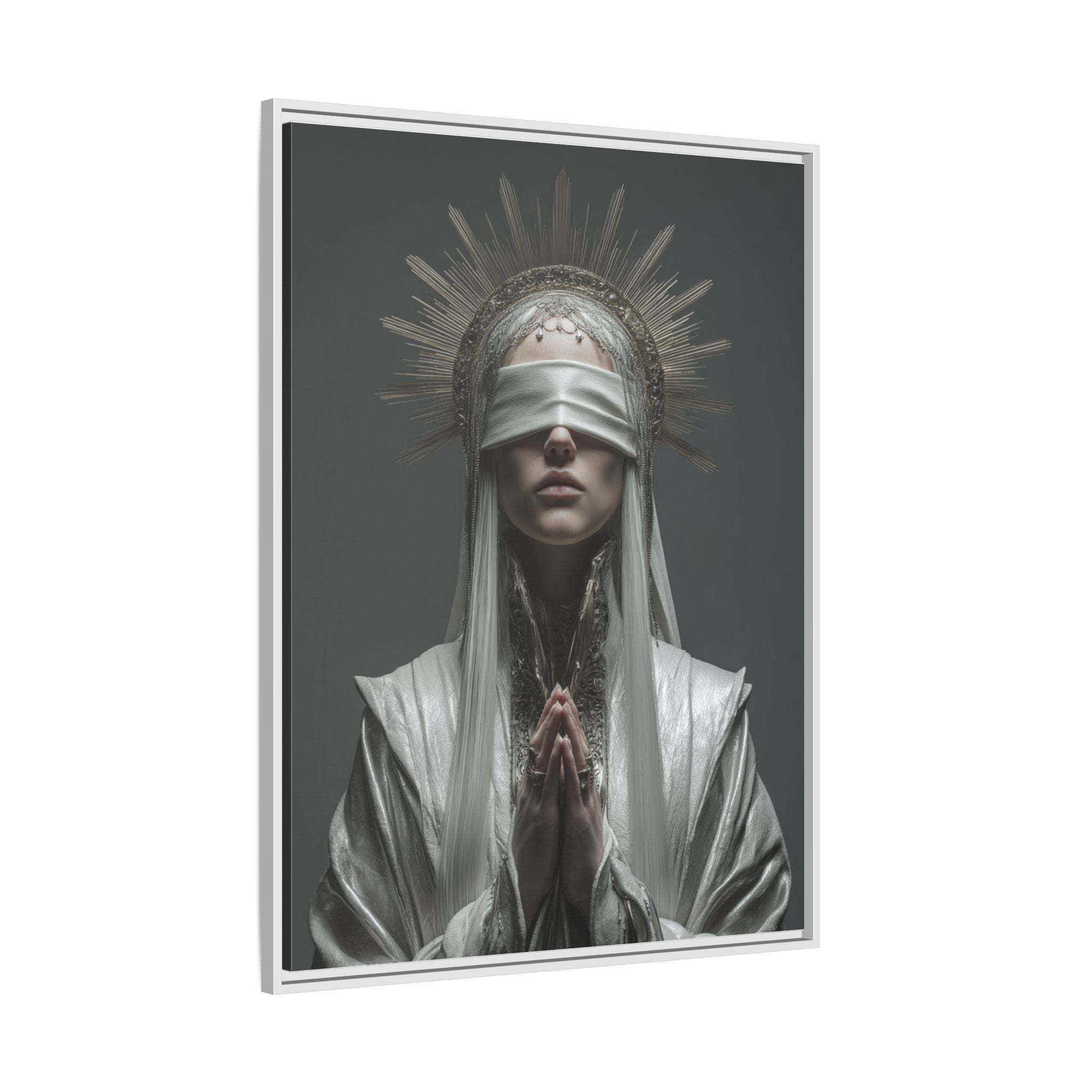 Ethereal Blindfolded Saint Art | Spiritual Home Decor