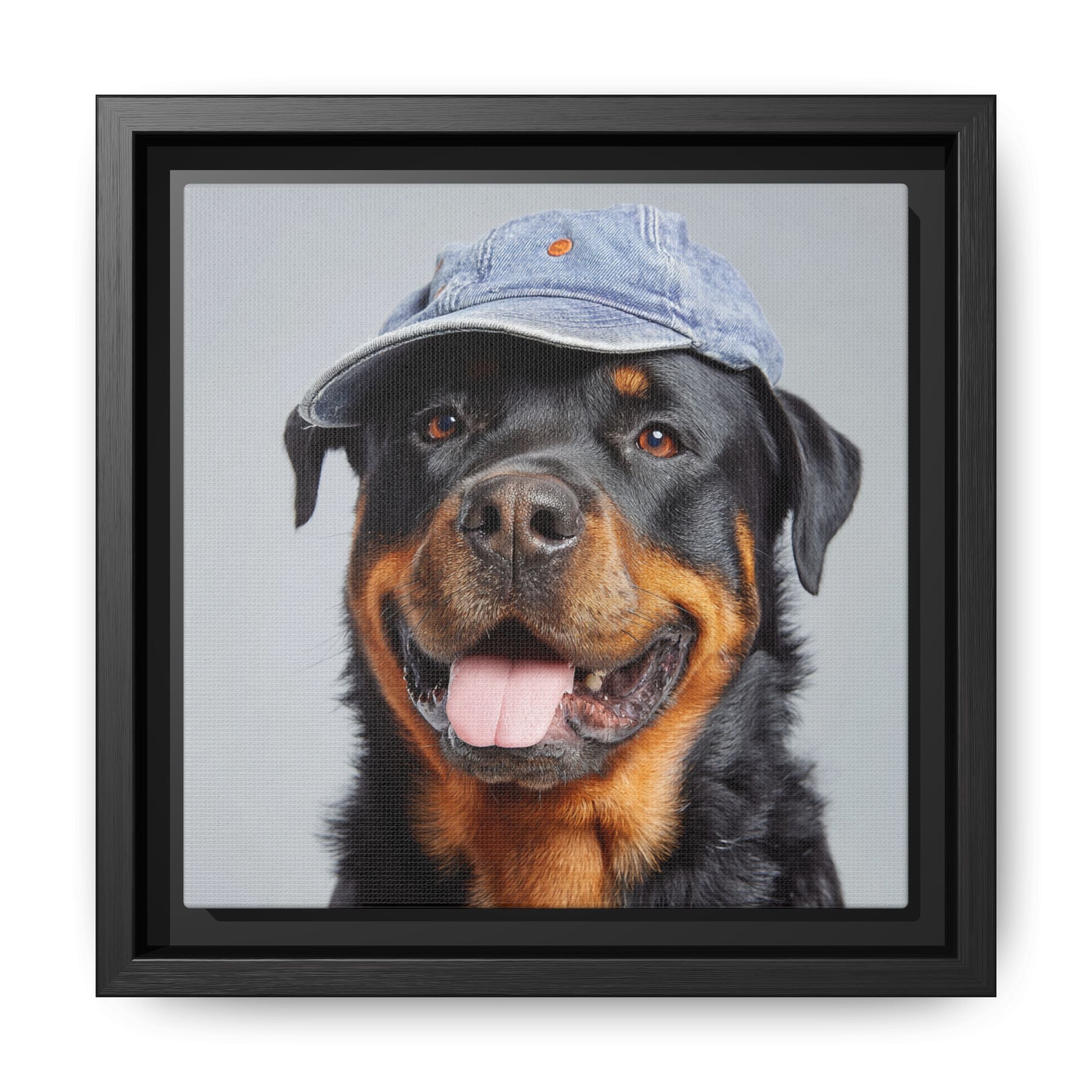 Whimsical Rottweiler Art - Denim Hat Dog Portrait