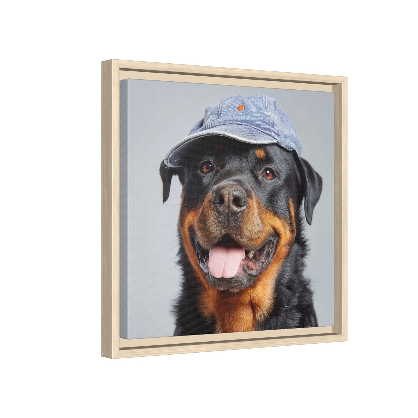 Playful Rottweiler Portrait | Dog Art in Denim Cap