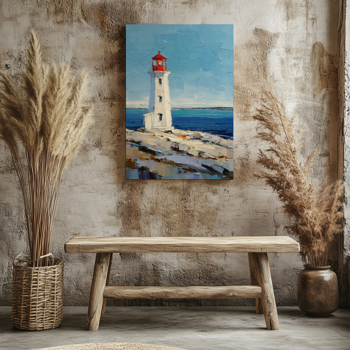 Peggy's Point Lighthouse Canvas Wall Art – styled room view 6