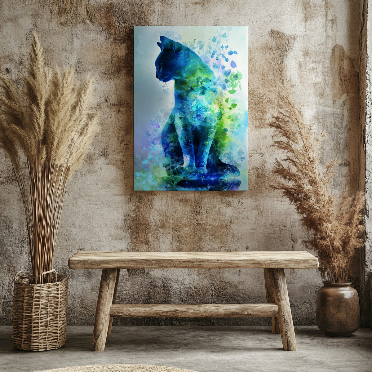 Russian Blue Cat Canvas Print – styled room view 5