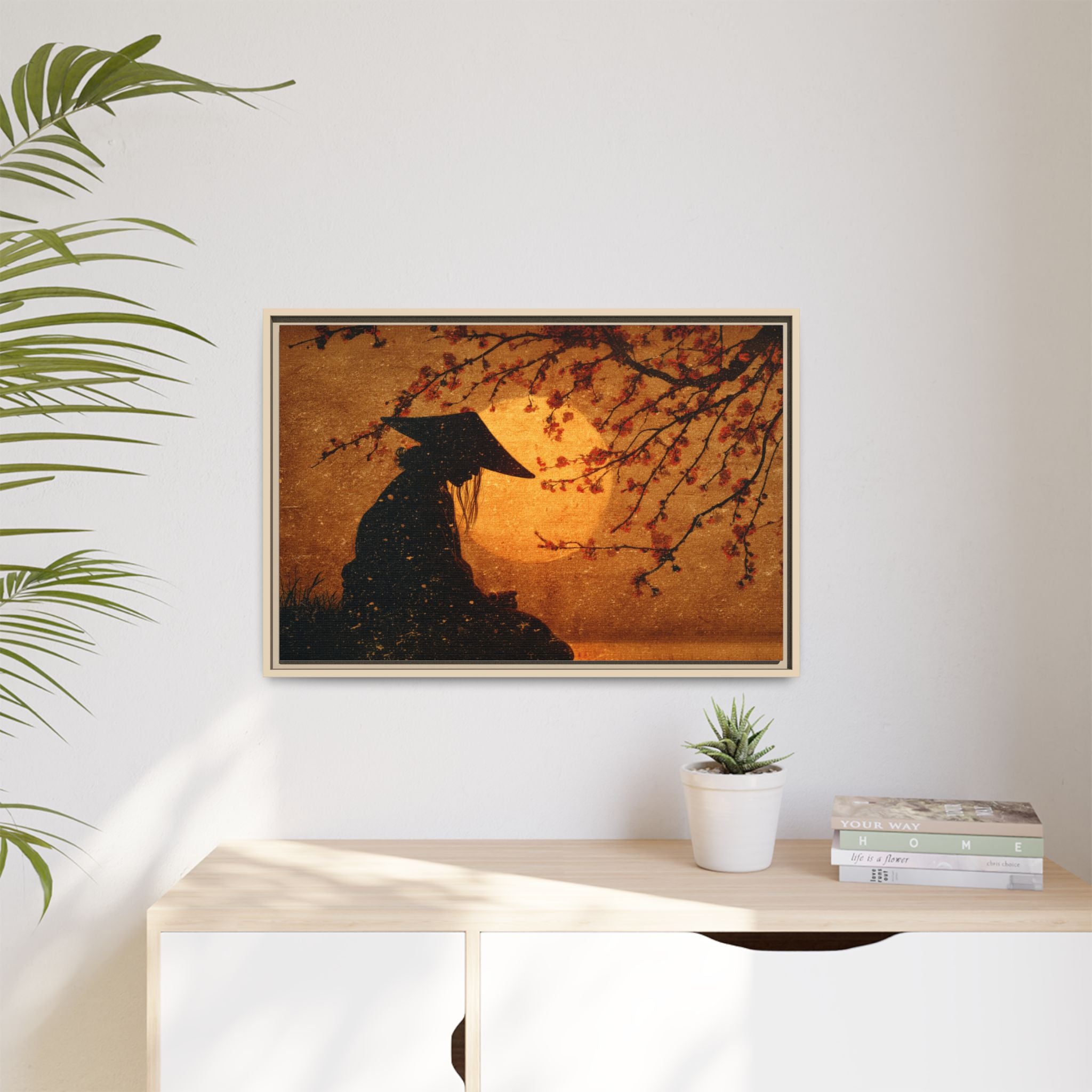 Serene Silhouette of Contemplation | Asian-Inspired Artwork