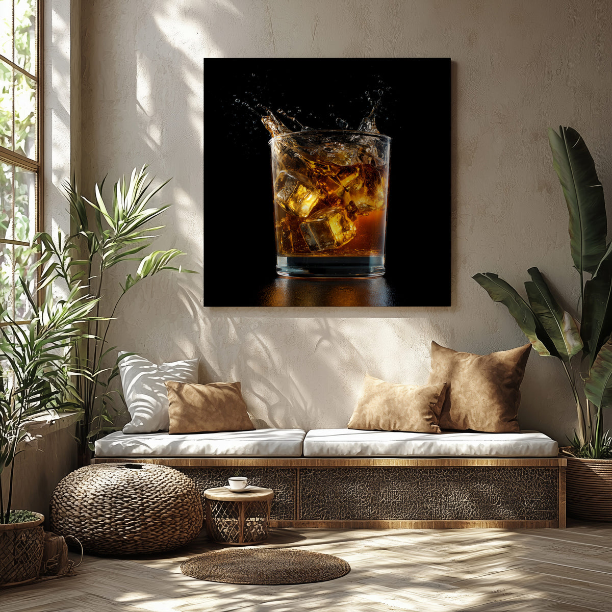 Whiskey Glass Canvas Print – styled room view 6