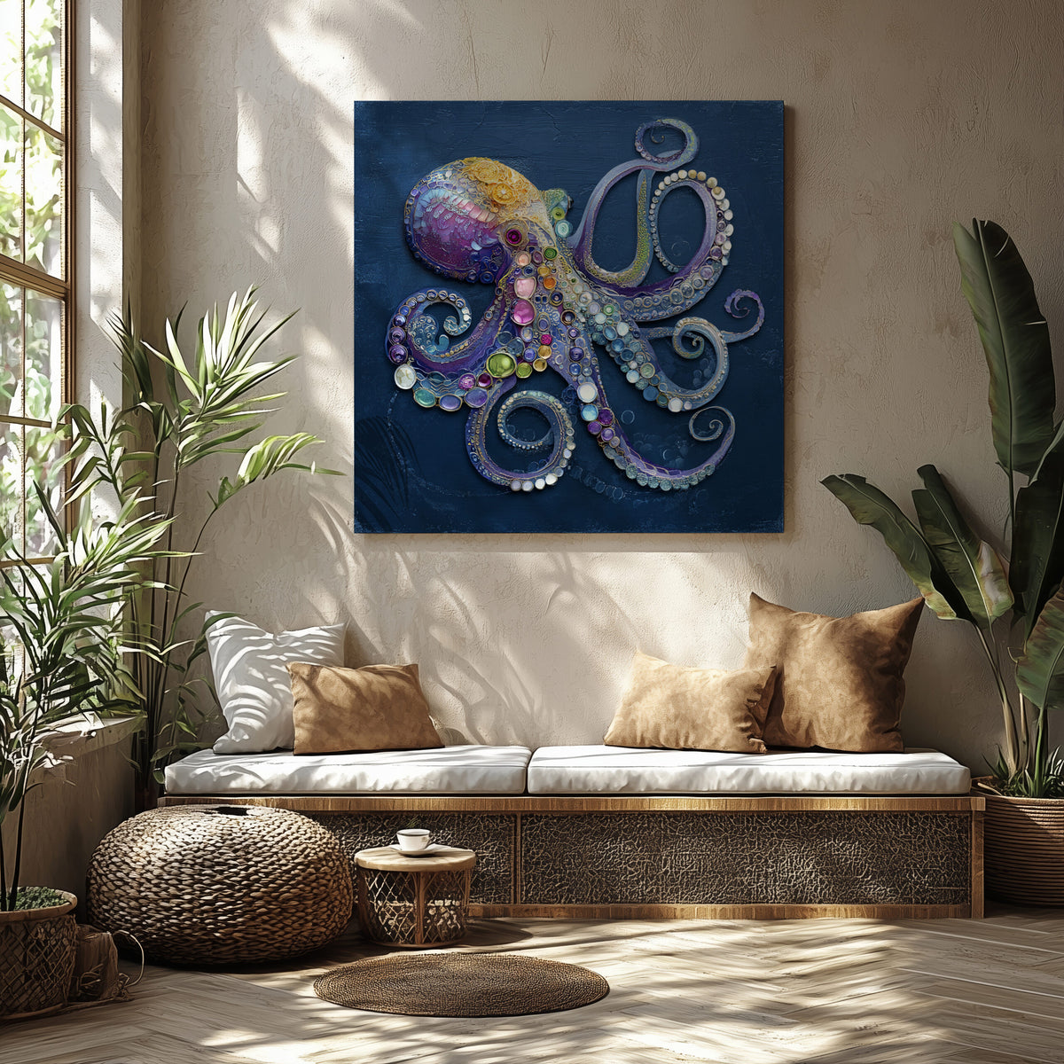 Decorative Octopus Canvas Wall Art – styled room view 6