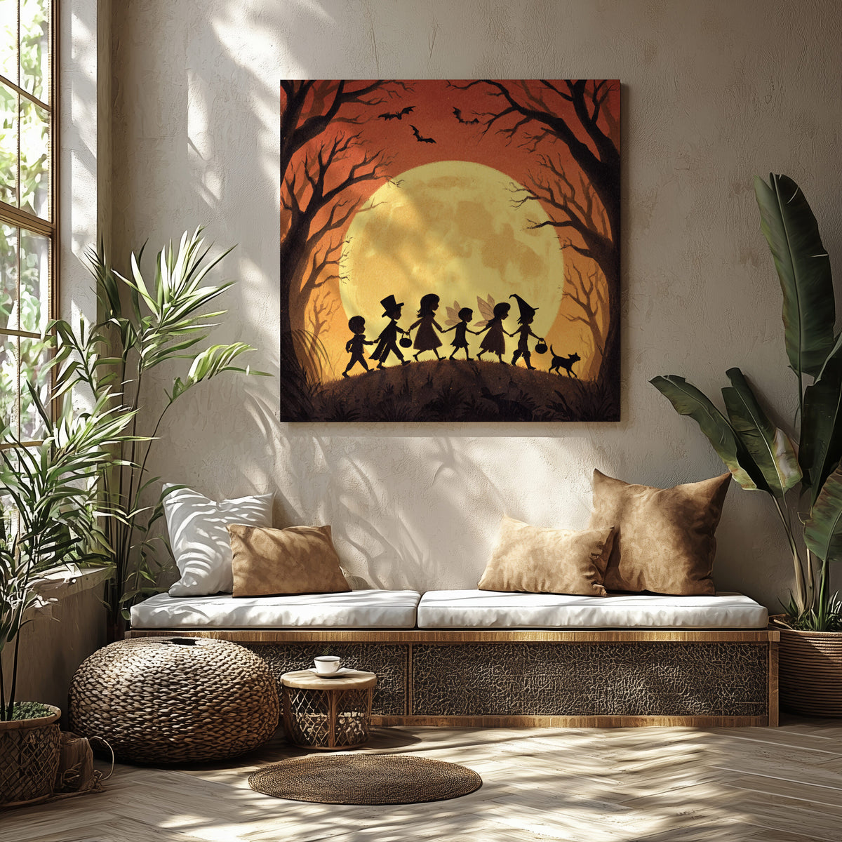 Halloween Trick or Treat Canvas Wall Art – styled room view 6