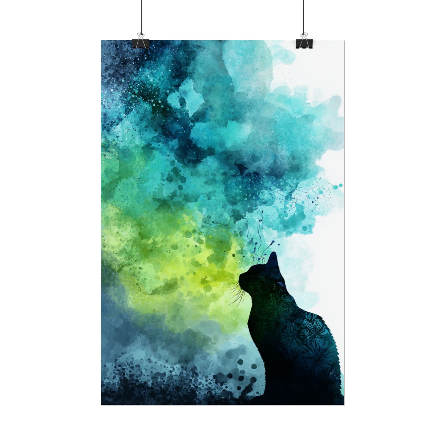Whimsical Cat Silhouette Watercolor Artwork