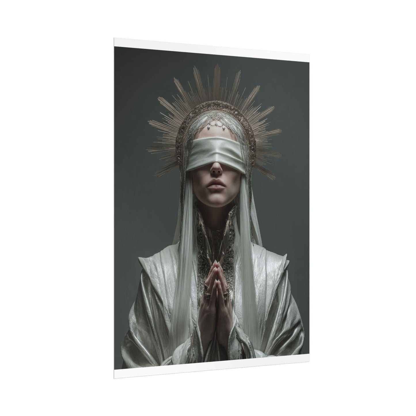 Ethereal Blindfolded Saint Art | Spiritual Home Decor