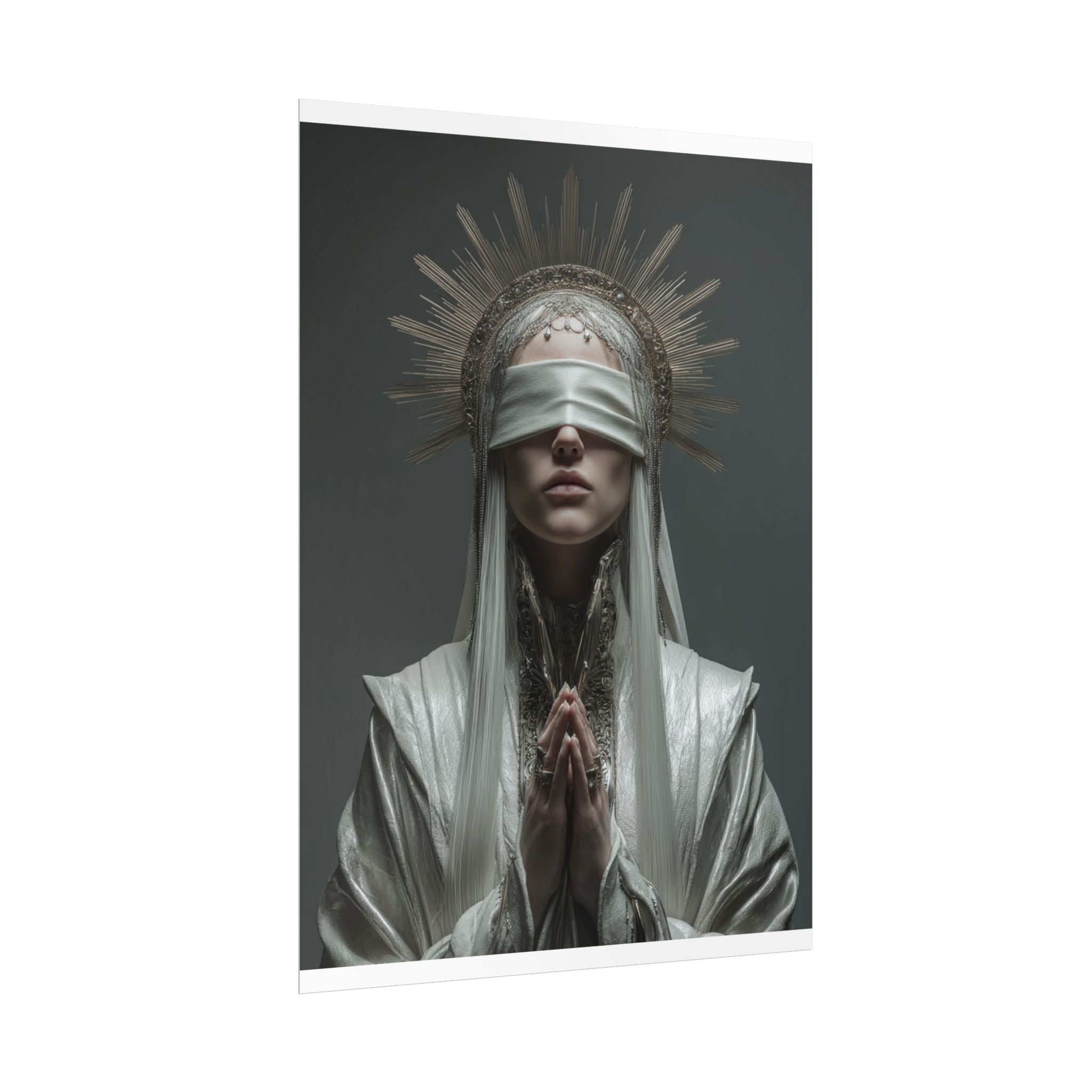 Ethereal Blindfolded Saint Art | Spiritual Home Decor