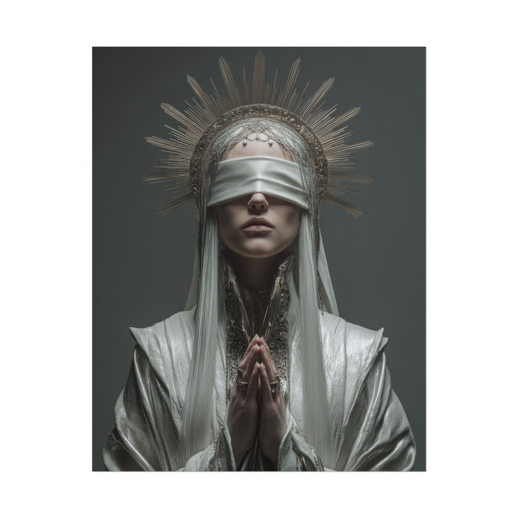 Ethereal Blindfolded Saint Art | Spiritual Home Decor