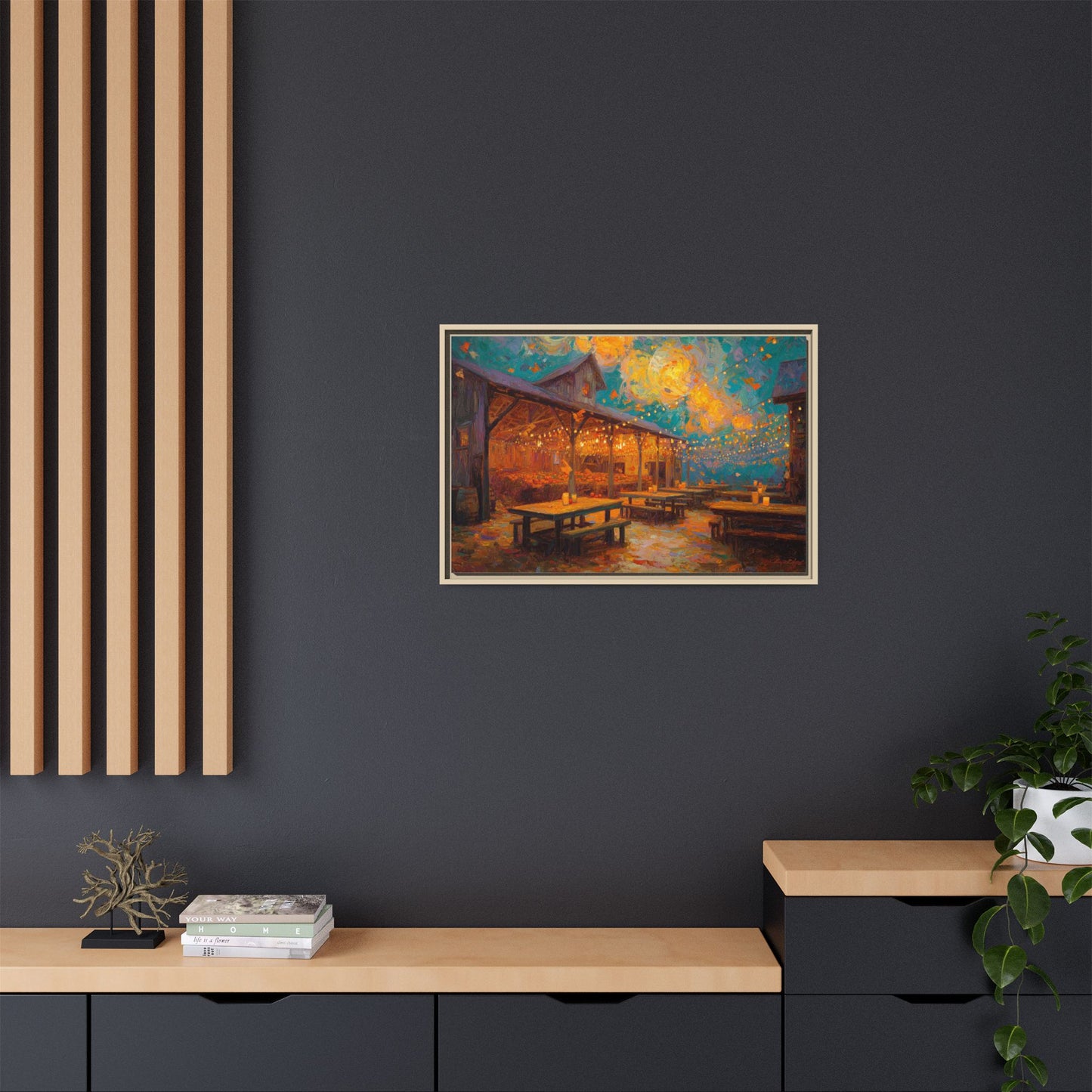 Autumn Festival Night Scene - Colorful Impressionist Art
