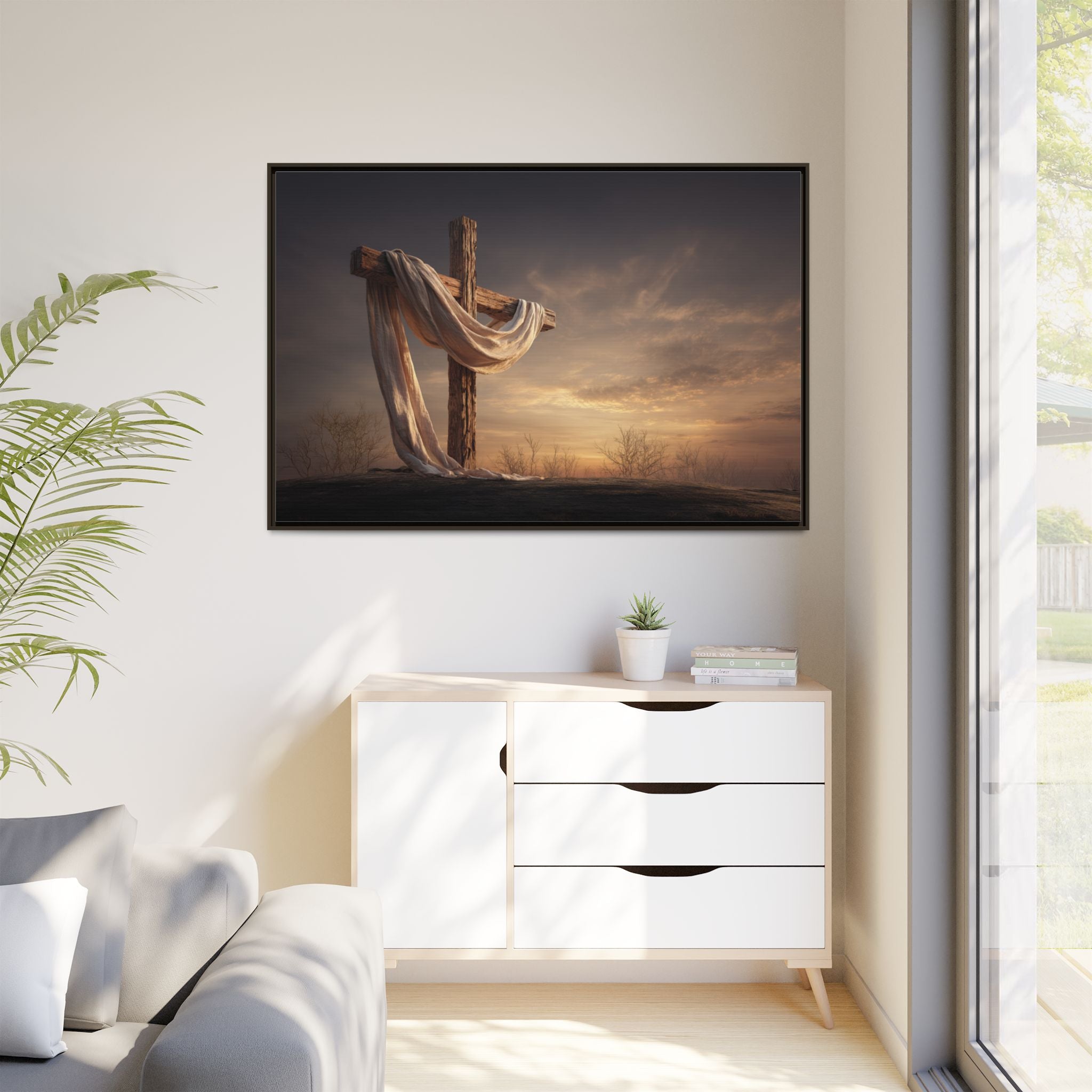 Rustic Cross Wall Art with Draped Fabric | Inspirational Decor
