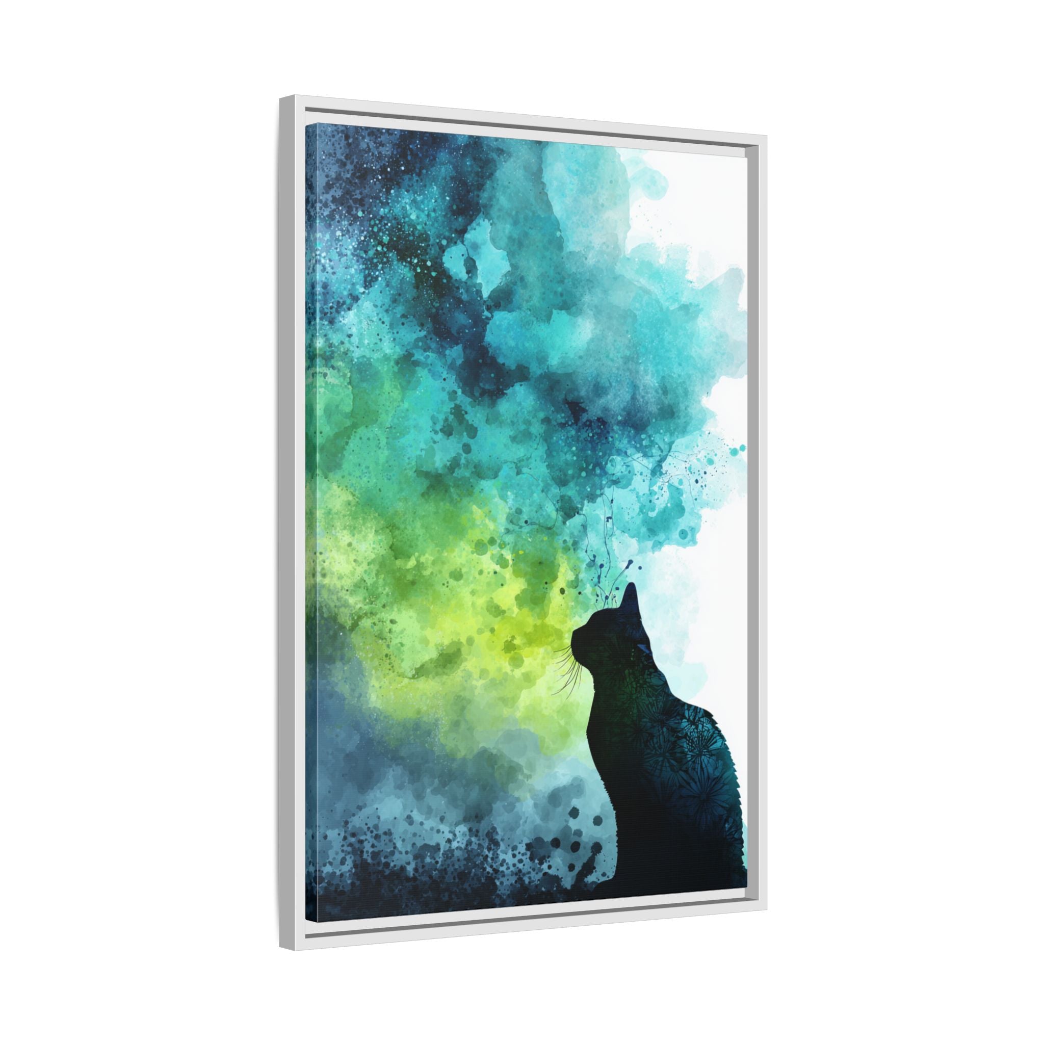 Whimsical Cat Silhouette Watercolor Artwork