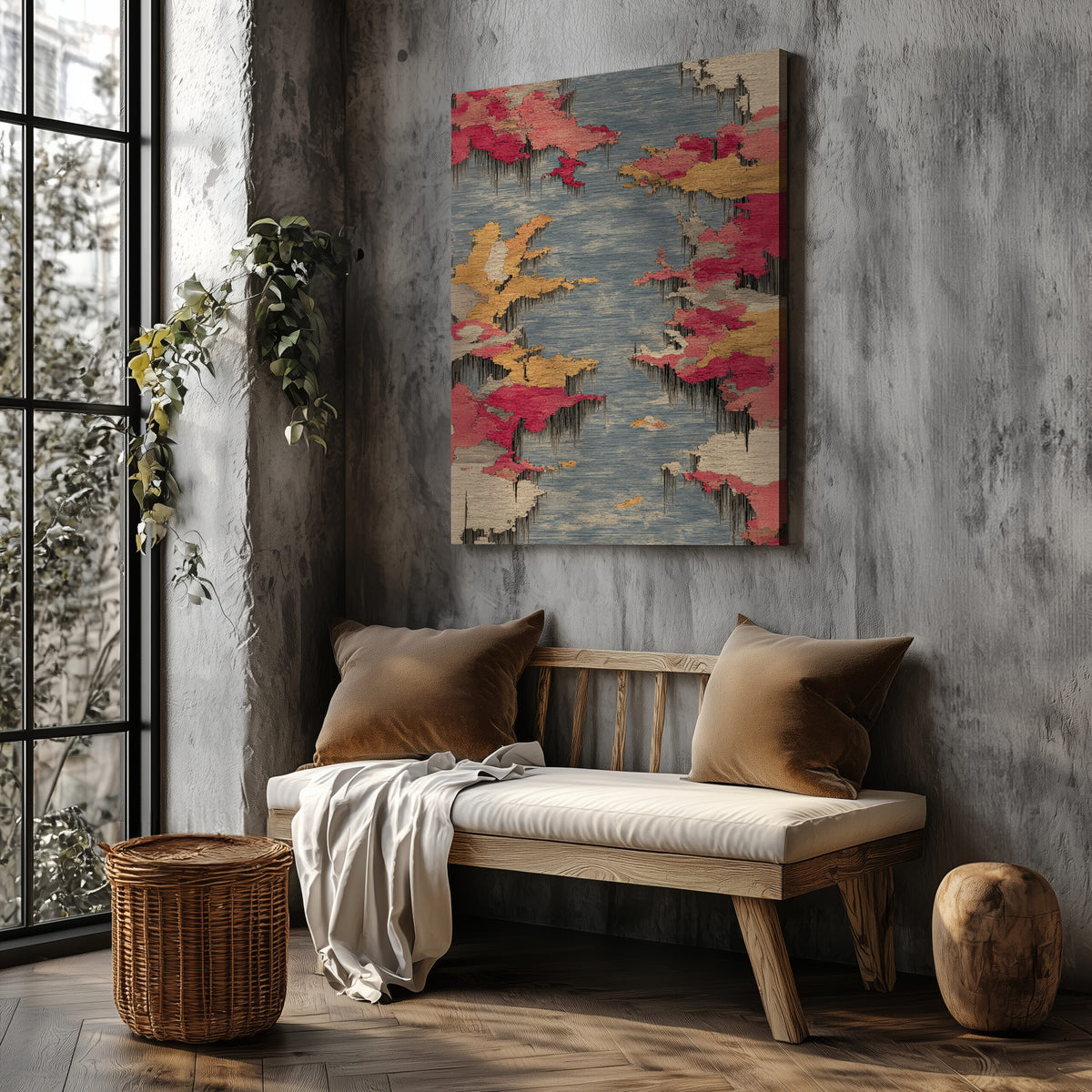 Abstract Textile Canvas Wall Art – styled room view 6