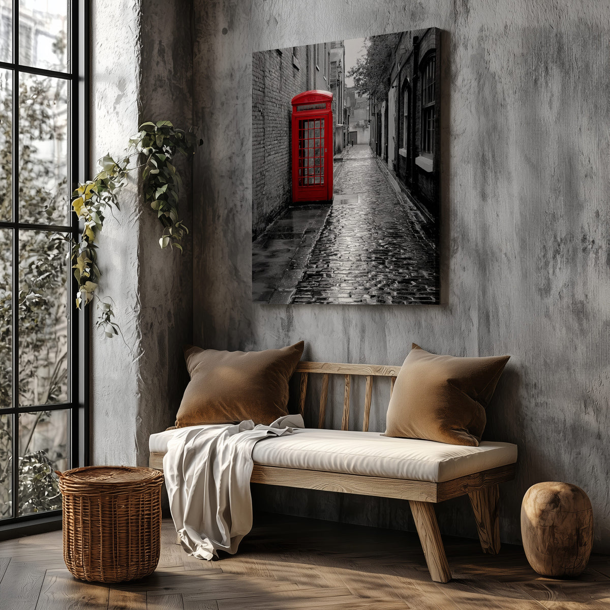 Red Phone Booth London Street Art Canvas Print – styled room view 5