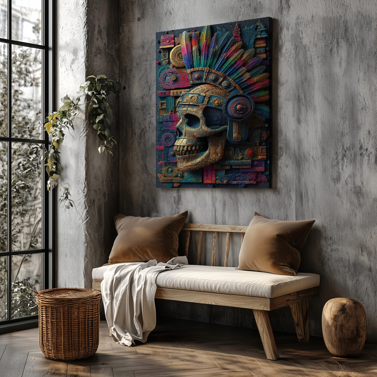 Mexican Sugar Skull Canvas Wall Art – styled room view 5