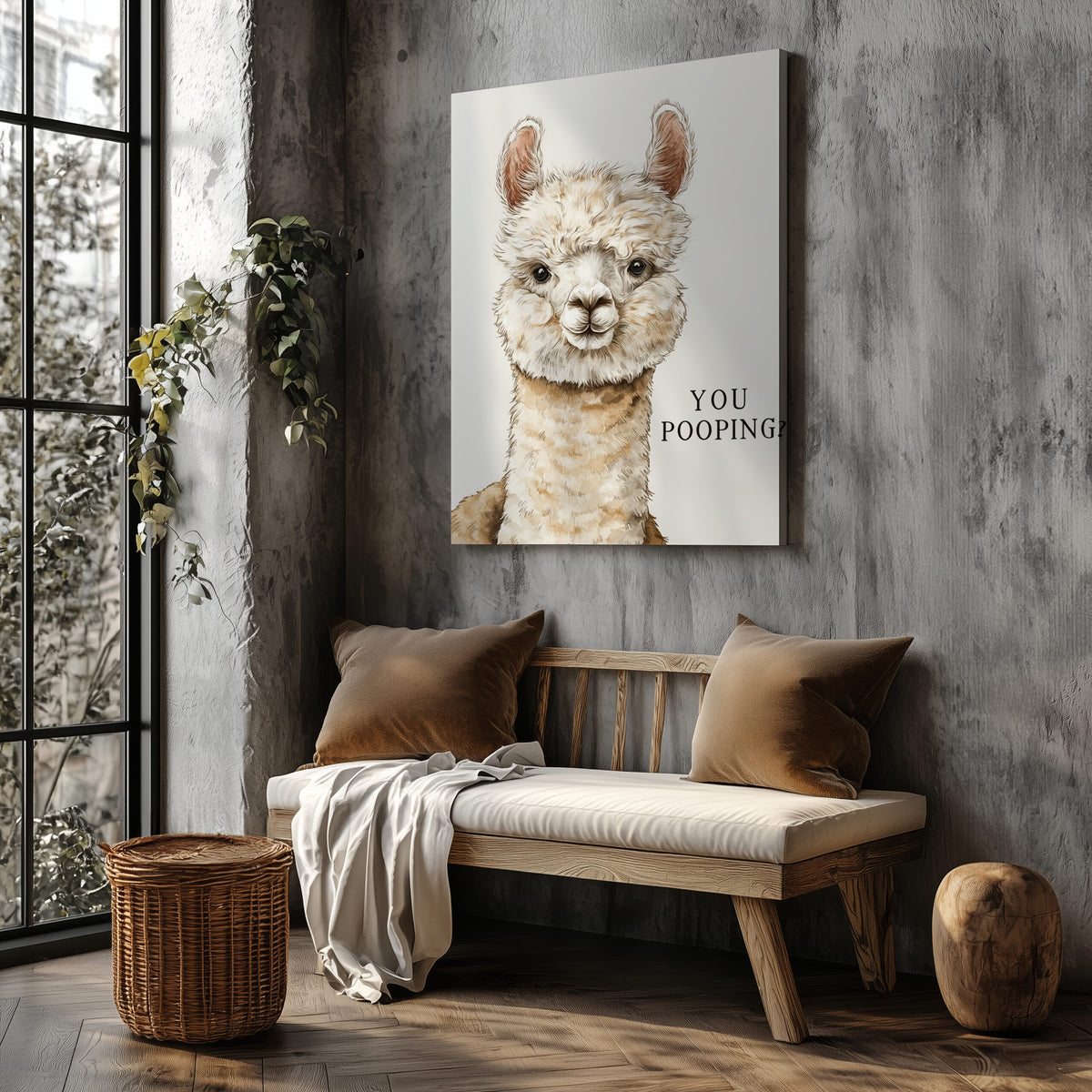 Funny Alpaca Wall Art – styled room view 5