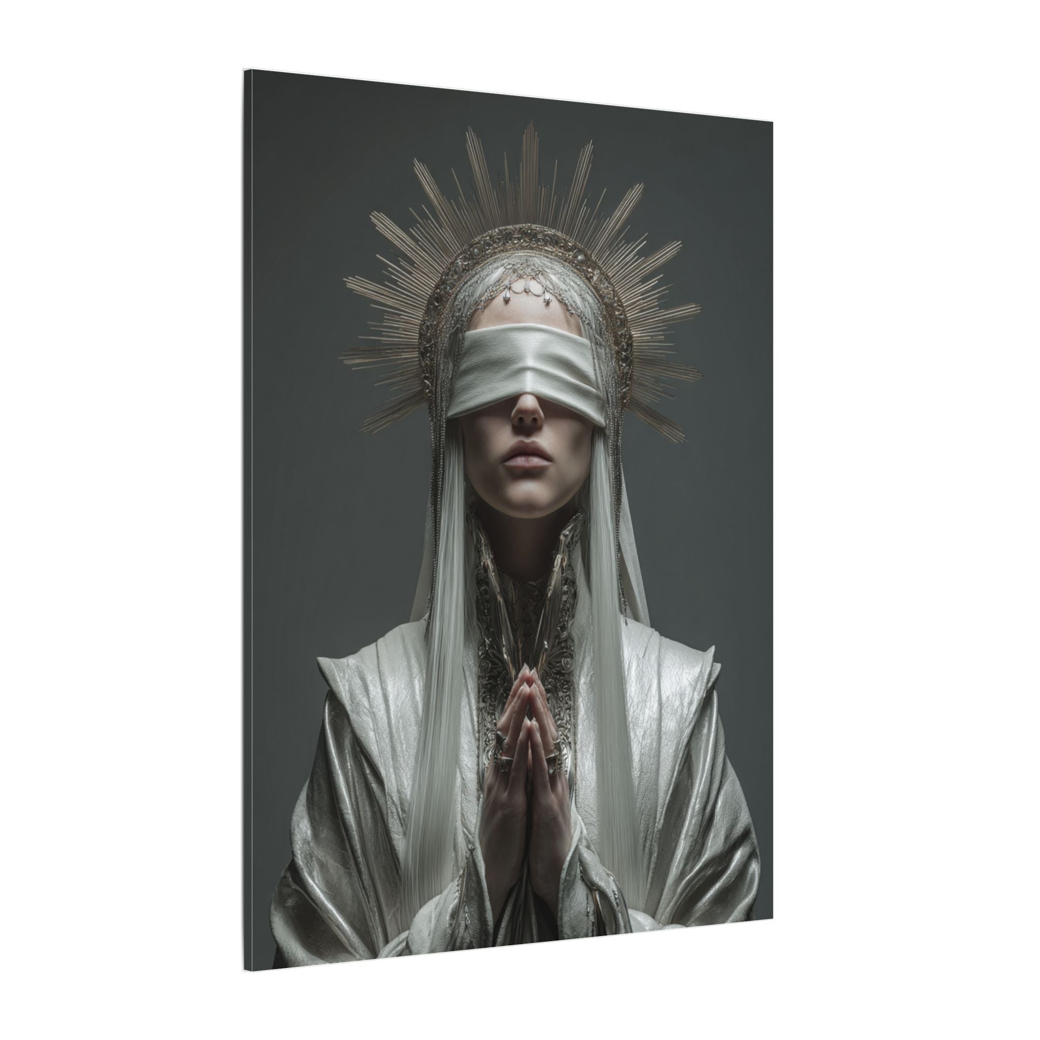 Ethereal Blindfolded Saint Art | Spiritual Home Decor
