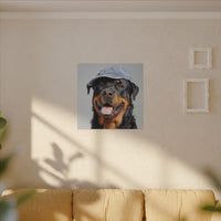 Playful Rottweiler Portrait | Dog Art in Denim Cap