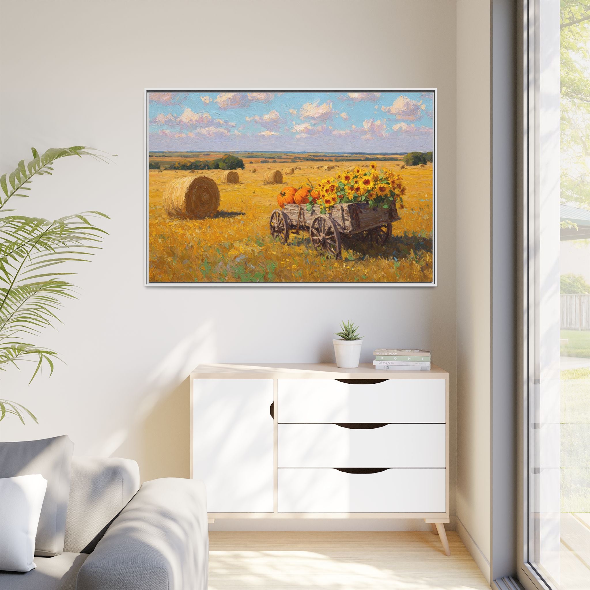 Sunflower Harvest Wagon Decor | Rustic Farm Art for Home