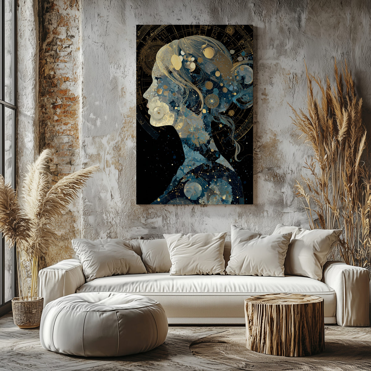 Celestial Woman Silhouette Canvas Art – styled room view 6