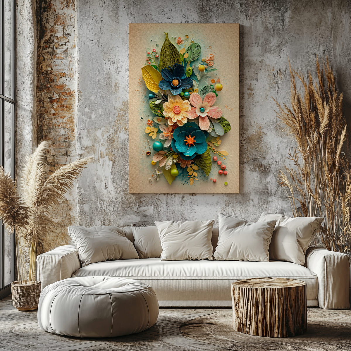 Paper Flower Wall Art – styled room view 6