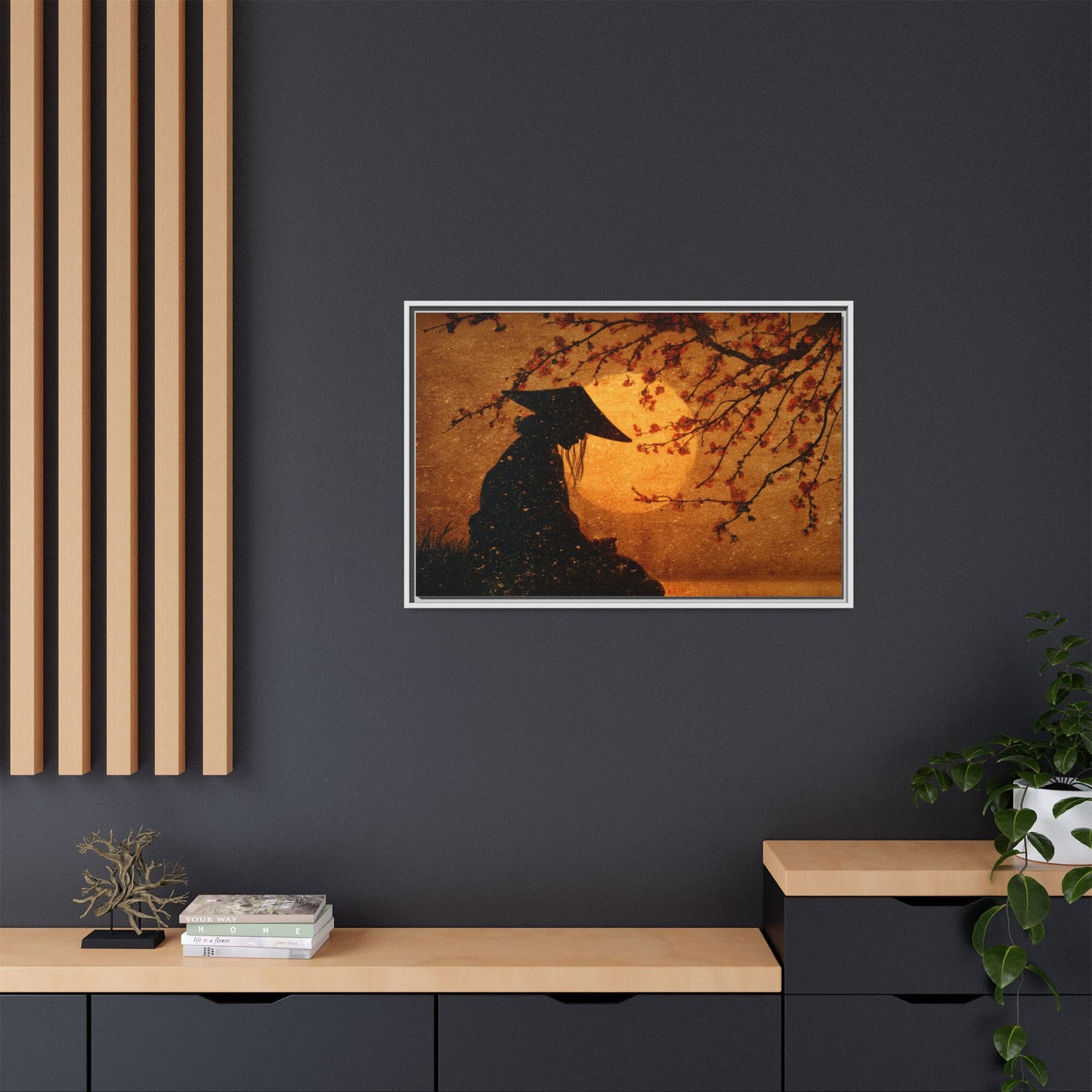 Serene Silhouette of Contemplation | Asian-Inspired Artwork