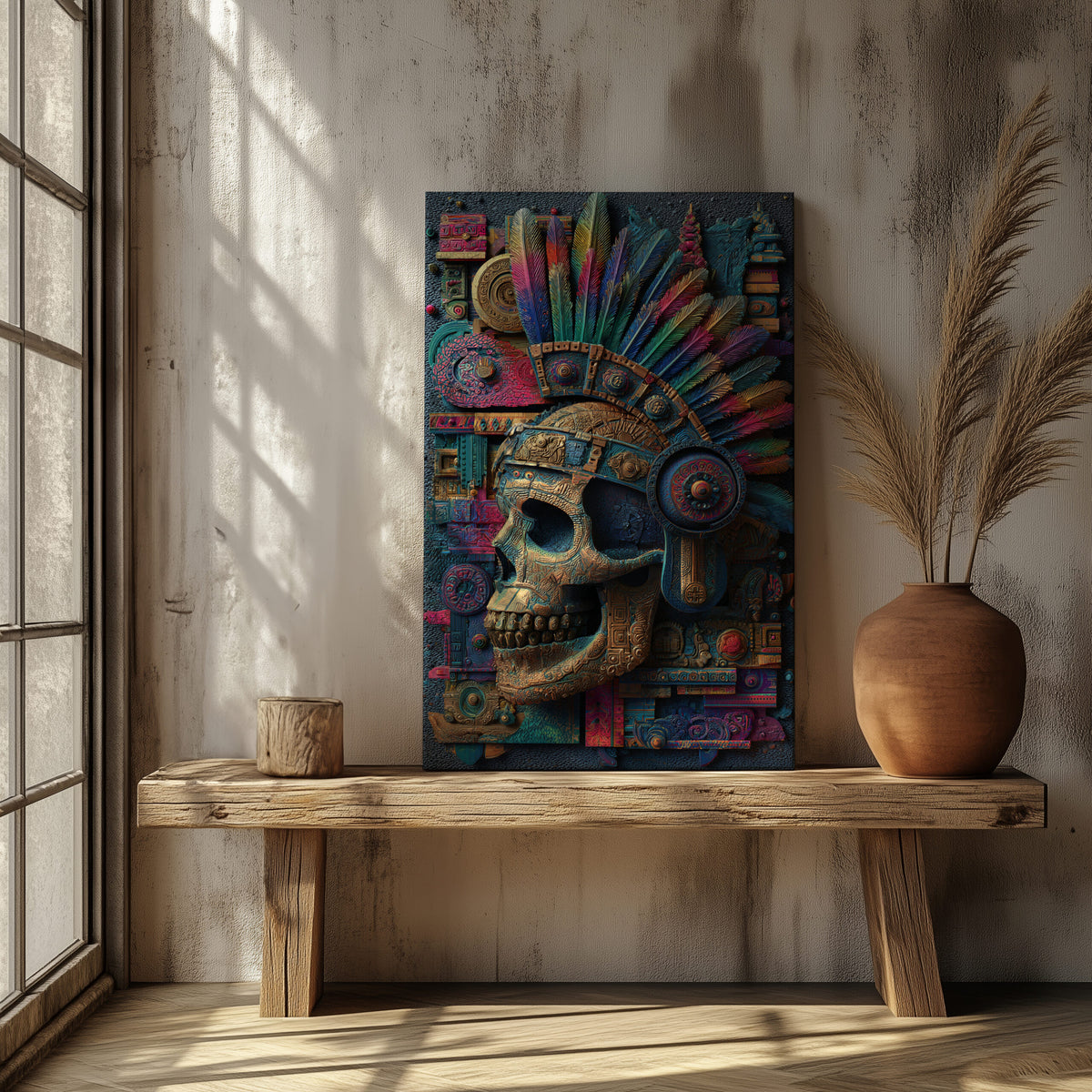 Mexican Sugar Skull Canvas Wall Art – styled room view 6