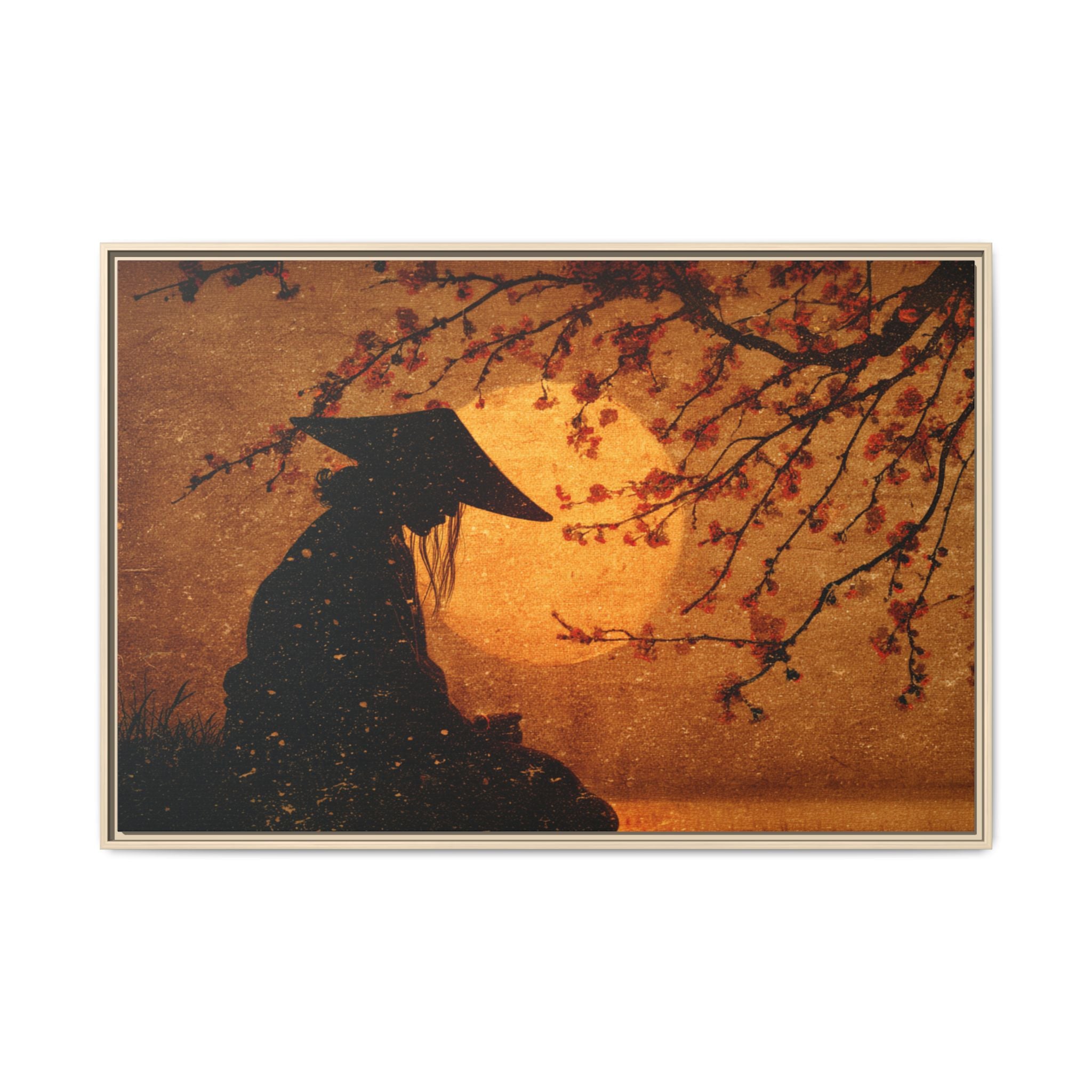 Serene Silhouette of Contemplation | Asian-Inspired Artwork