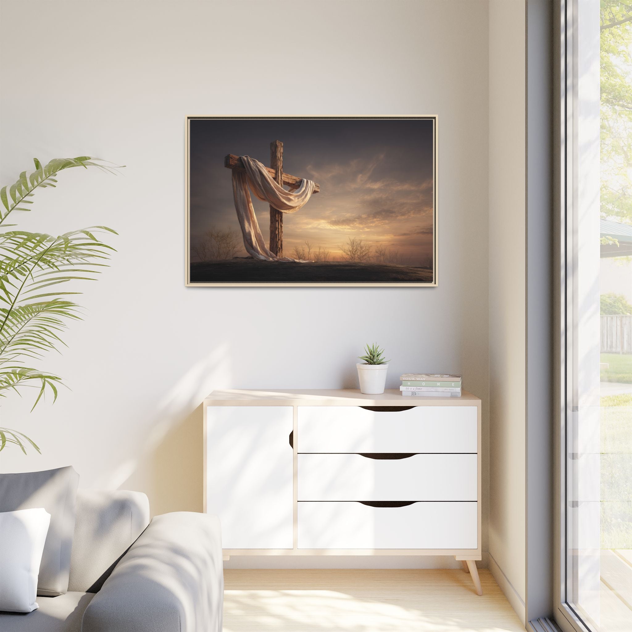 Rustic Cross Wall Art with Draped Fabric | Inspirational Decor