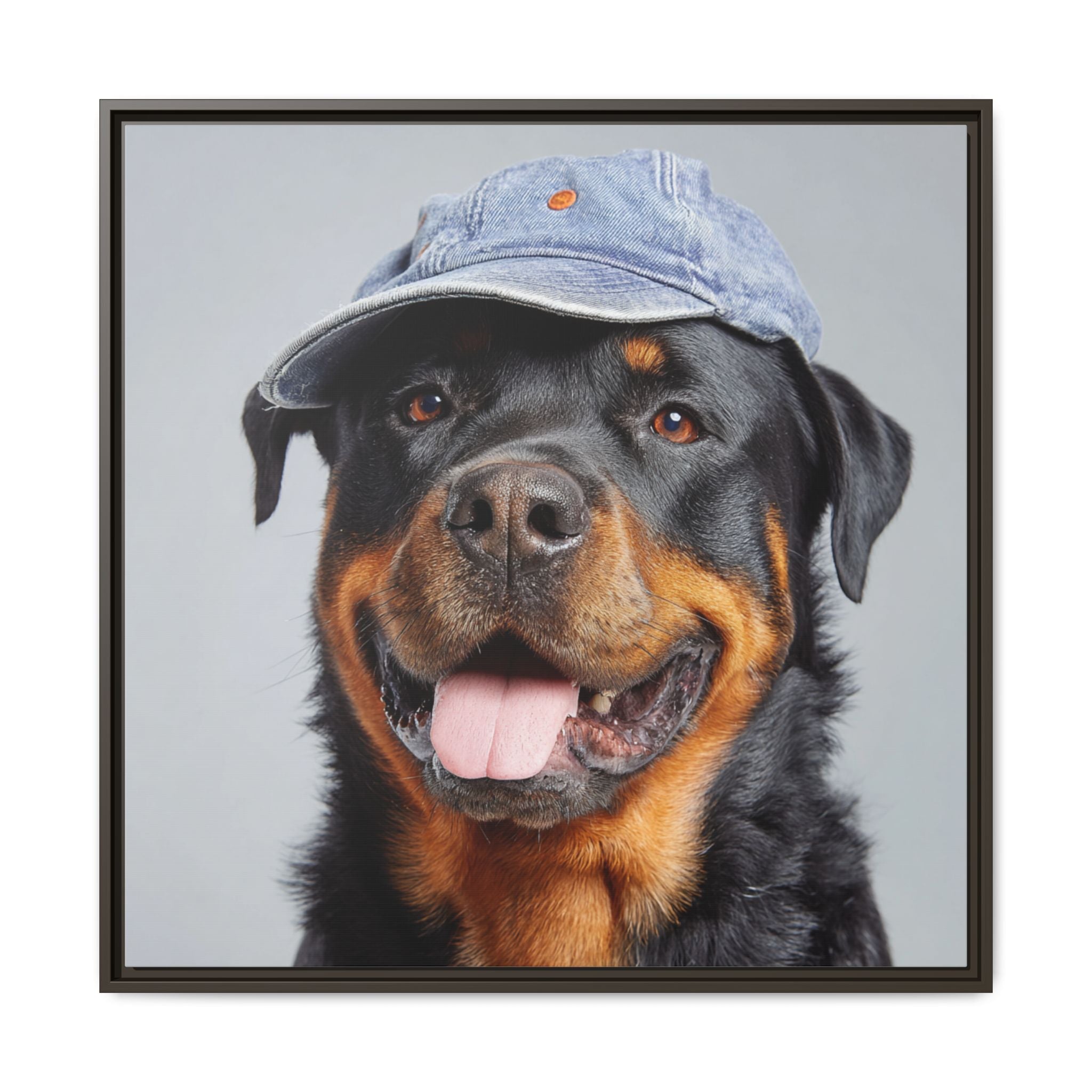 Whimsical Rottweiler Art - Denim Hat Dog Portrait