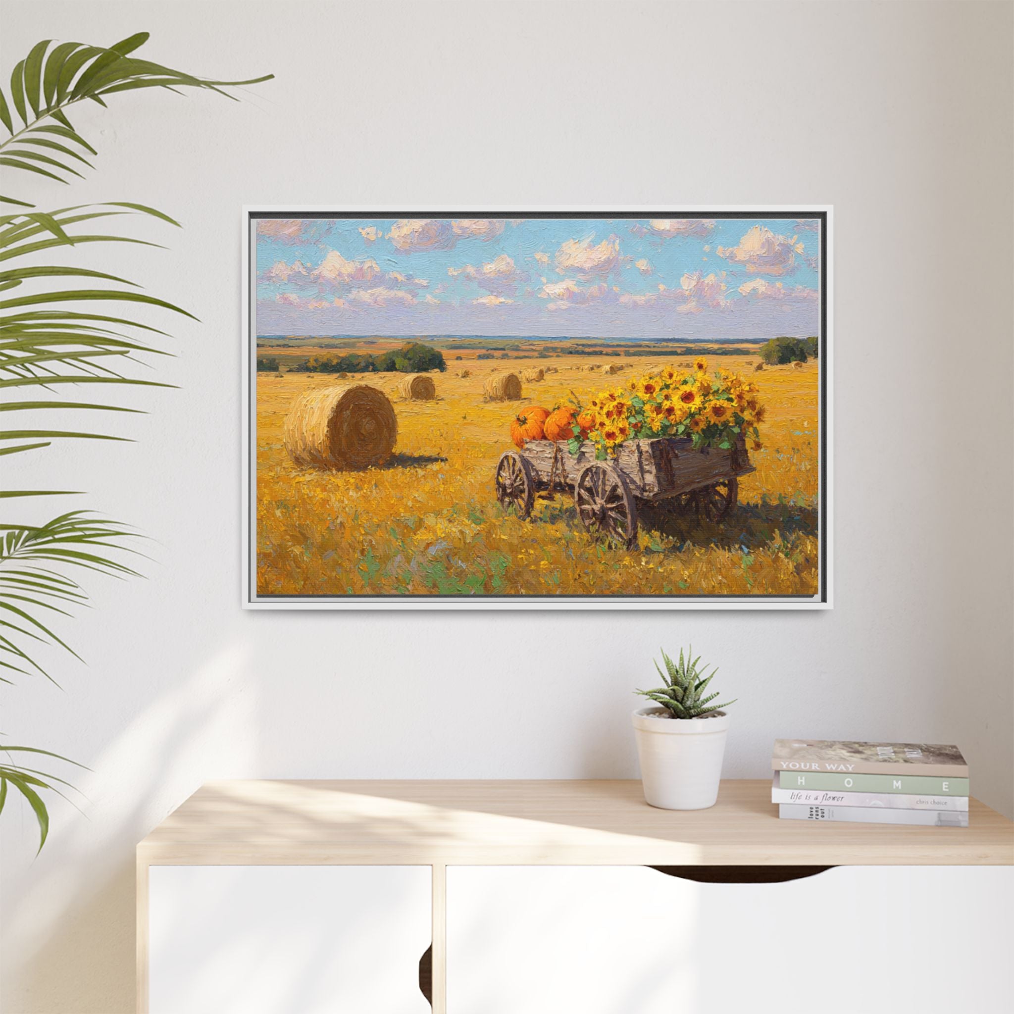 Sunflower Harvest Wagon Decor | Rustic Farm Art for Home