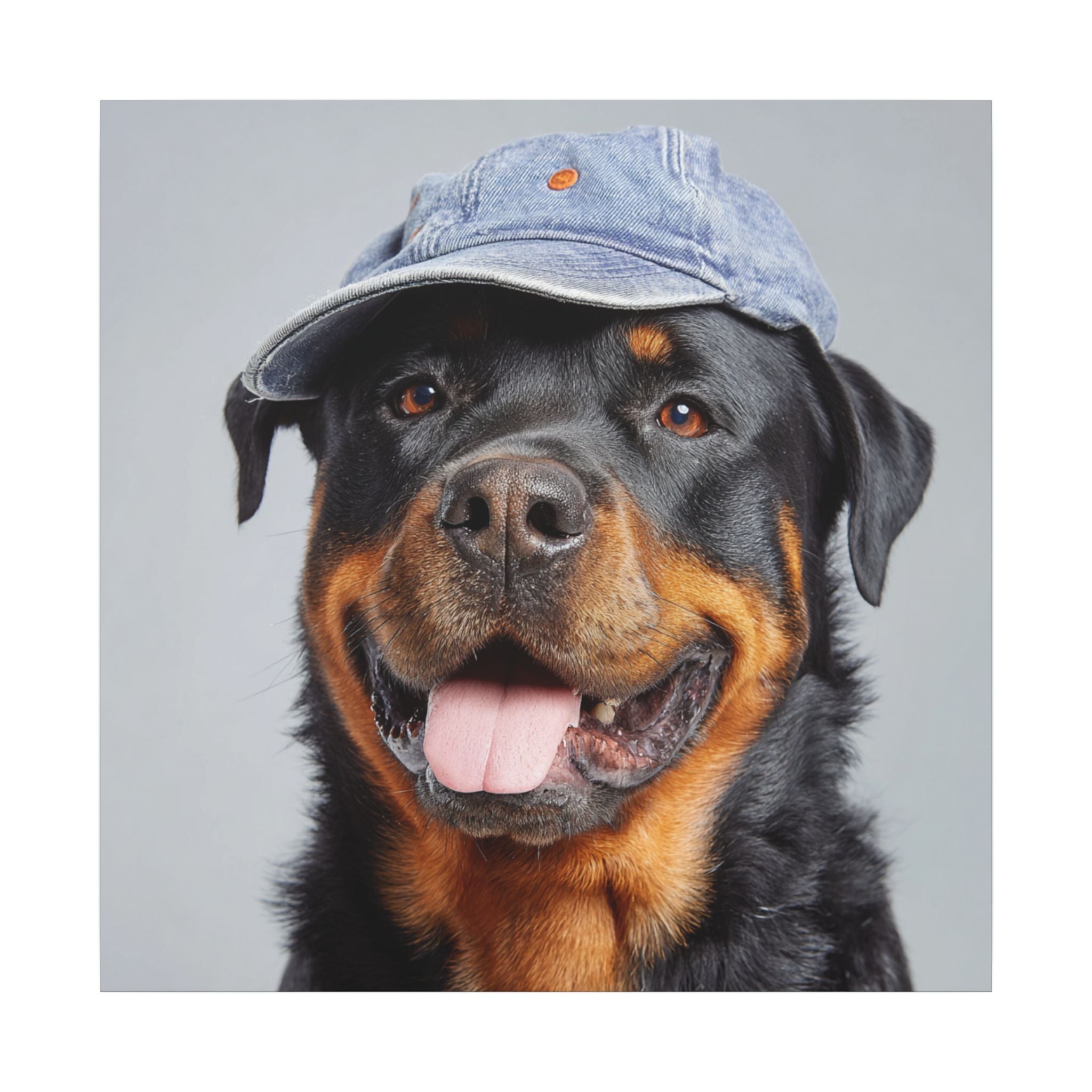 Whimsical Rottweiler Art - Denim Hat Dog Portrait