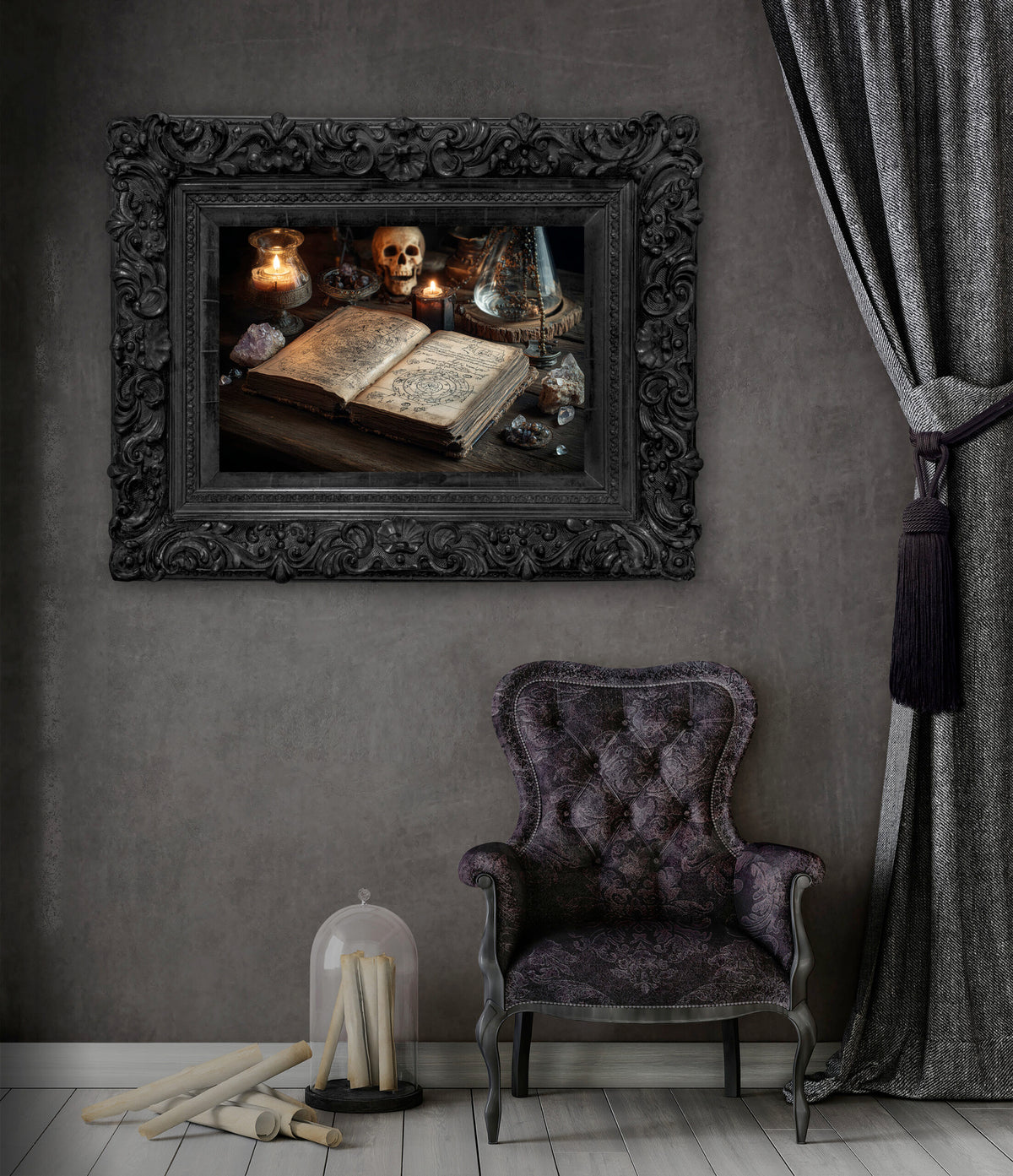 Dark Academia Spellbook Canvas Print – styled room view 7