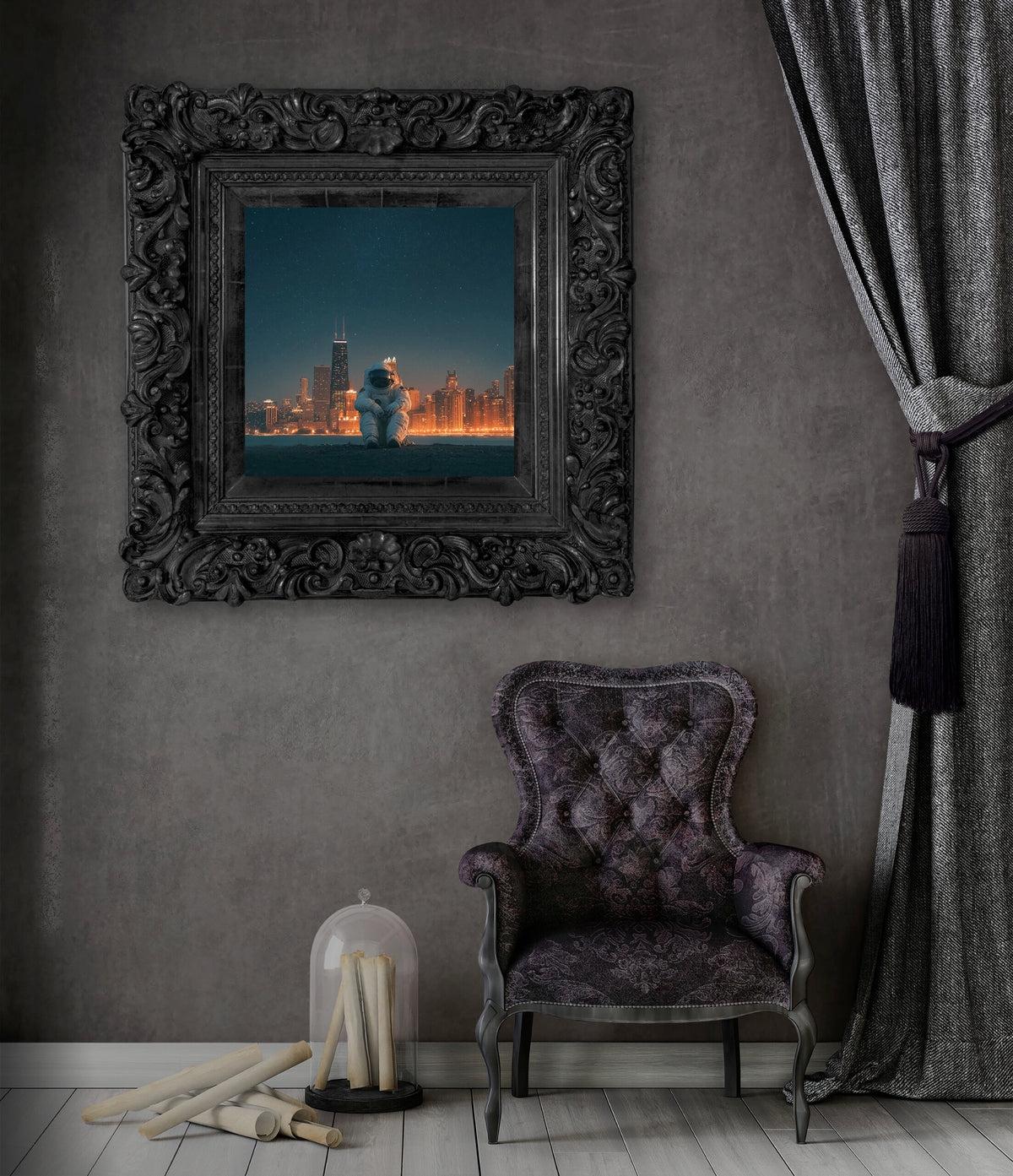 Astronaut Urban Canvas Wall Art – styled room view 8