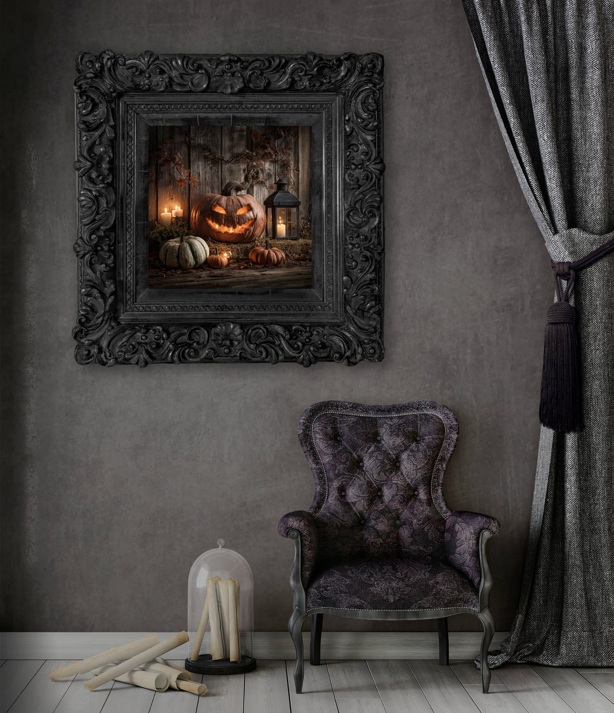 Halloween Jack O Lantern Canvas Wall Art – styled room view 6