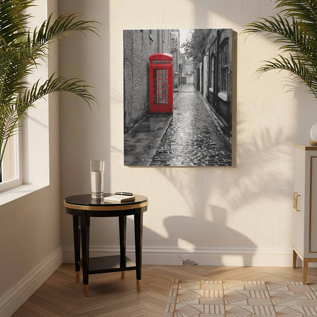 Red Phone Booth London Street Art Canvas Print – styled room view 6