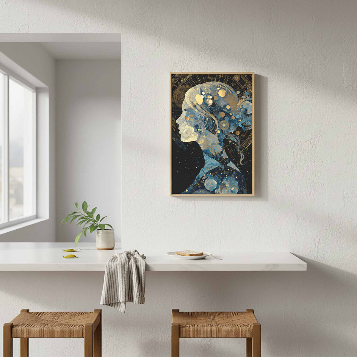 Celestial Woman Silhouette Canvas Art – styled room view 8