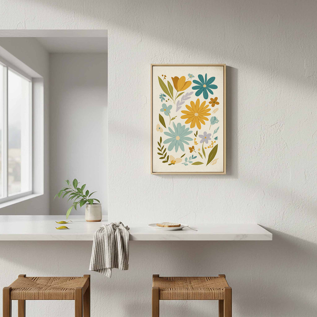 Mid-Century Modern Floral Wall Art – styled room view 5