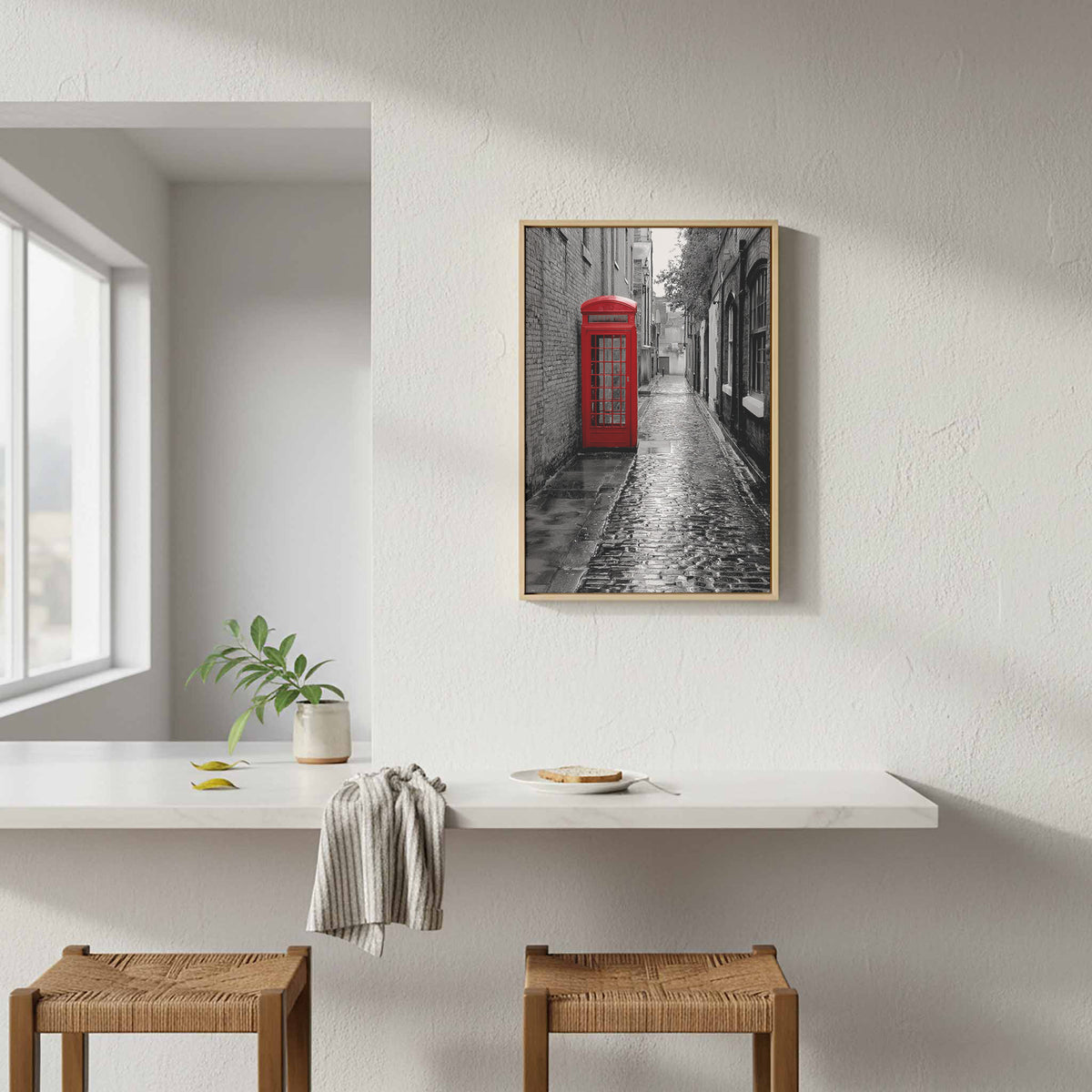 Red Phone Booth London Street Art Canvas Print – styled room view 7