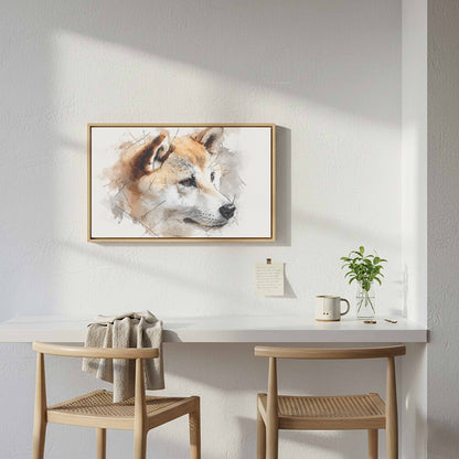 Shiba Inu Watercolor Canvas Print – styled room view 6