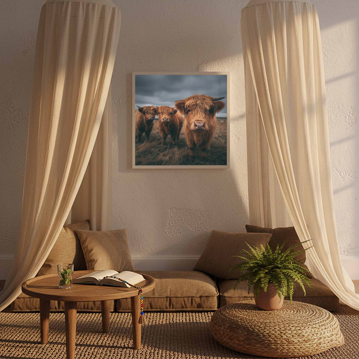 Highland Cow Canvas Wall Art – styled room view 6
