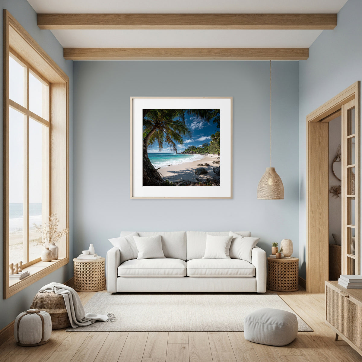 Tropical Beach Palm Tree Canvas Wall Art – styled room view 6