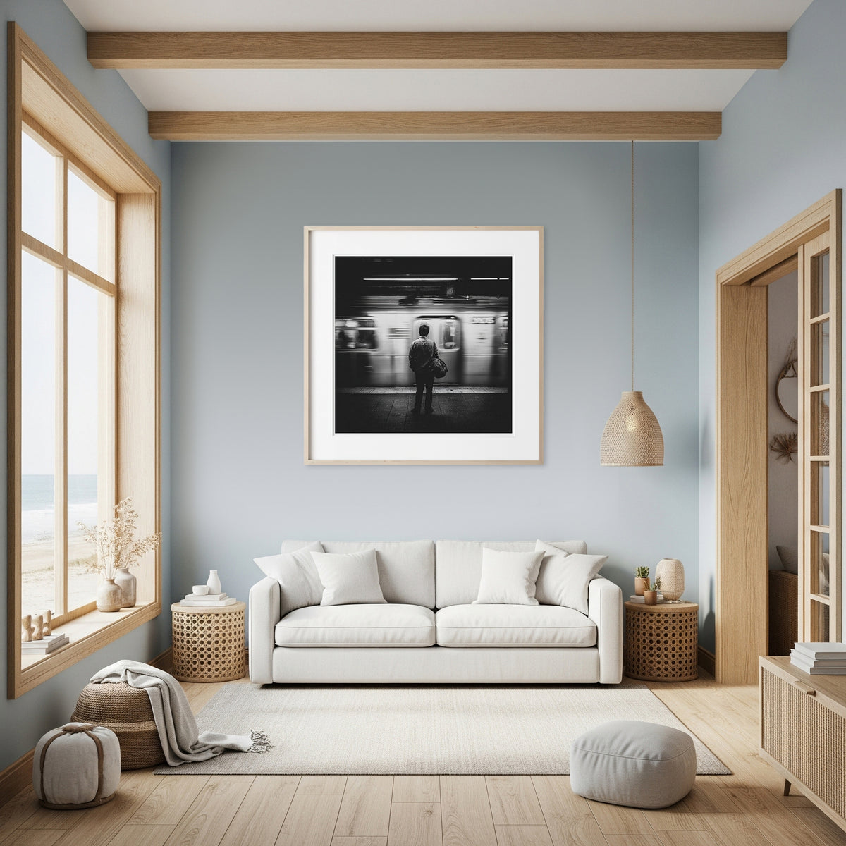 Black &amp; White NYC Subway Wall Art – styled room view 7