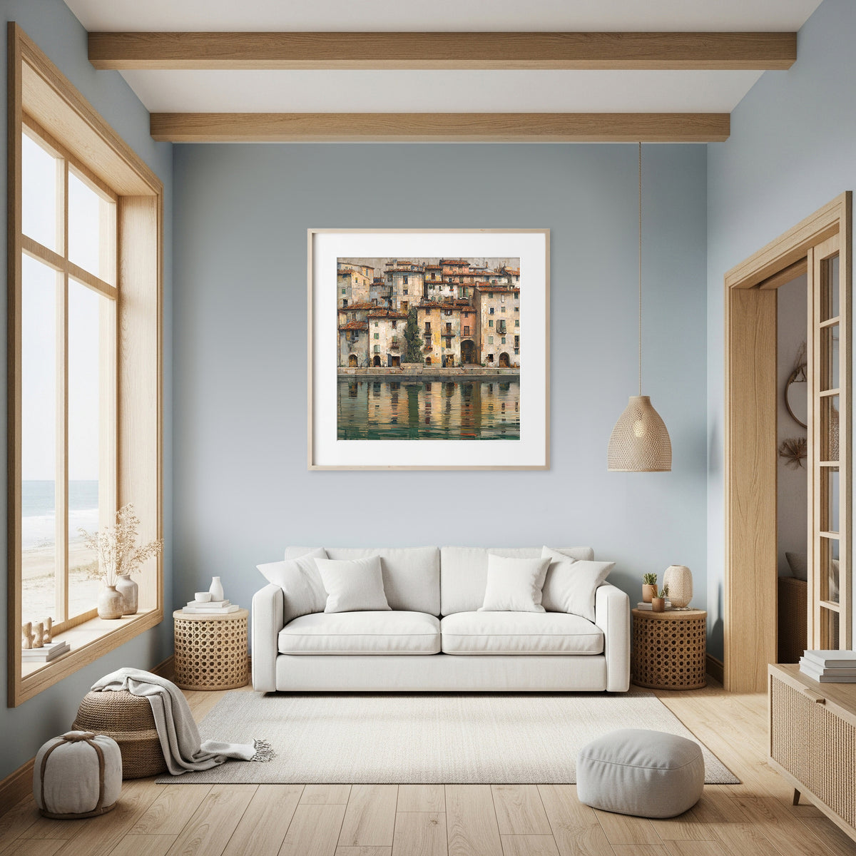 European Waterfront Canvas Print – styled room view 6