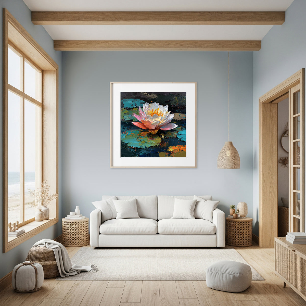 Water Lily Canvas Wall Art – styled room view 7
