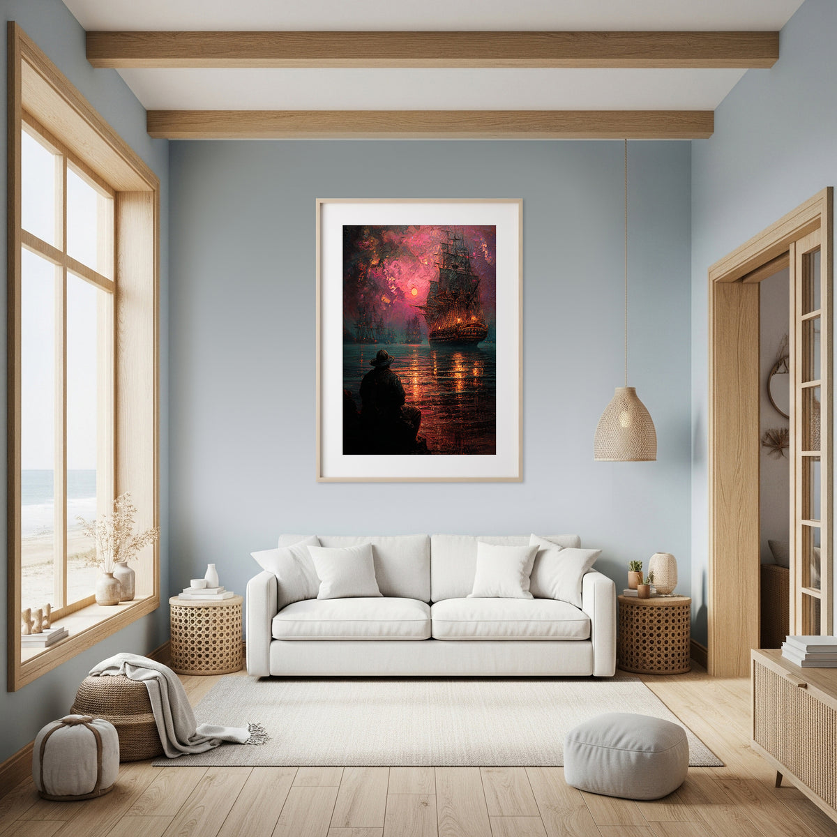 Naval Battle Canvas Wall Art – styled room view 5