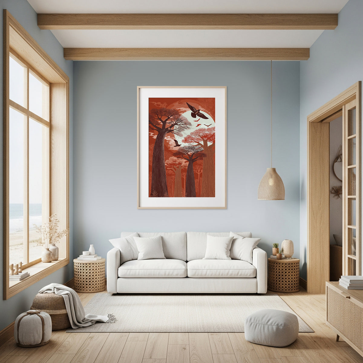 Baobab Tree Forest Canvas Wall Art – styled room view 7